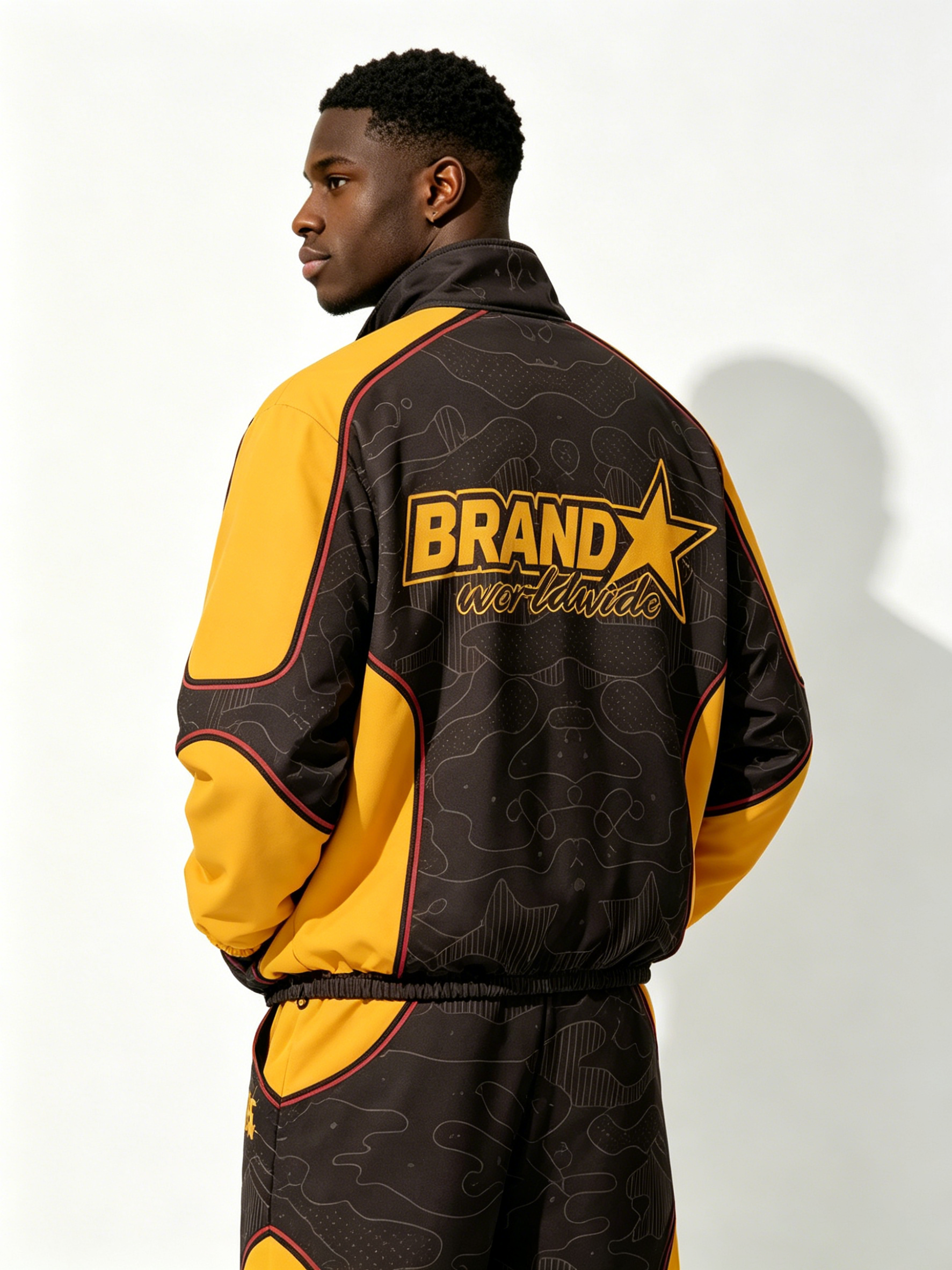 Custom Black & Yellow "BRAND" B95 Racing Tracksuit Set - LW&SUNKUN Men's Retro Streetwear Jacket & Joggers OEM/ODM Wholesale