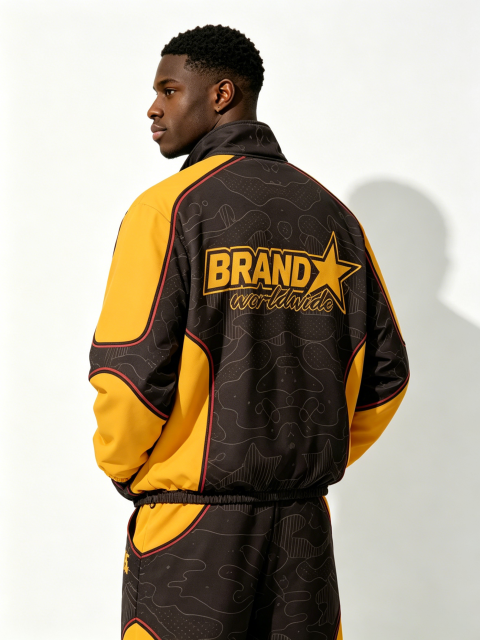 Custom Black & Yellow "BRAND" B95 Racing Tracksuit Set - LW&SUNKUN Men's Retro Streetwear Jacket & Joggers OEM/ODM Wholesale