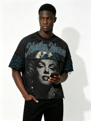 Custom Marilyn Monroe Bird Print Distressed Layered T-Shirt - LW&SUNKUN Men's Gothic Streetwear OEM/ODM Wholesale