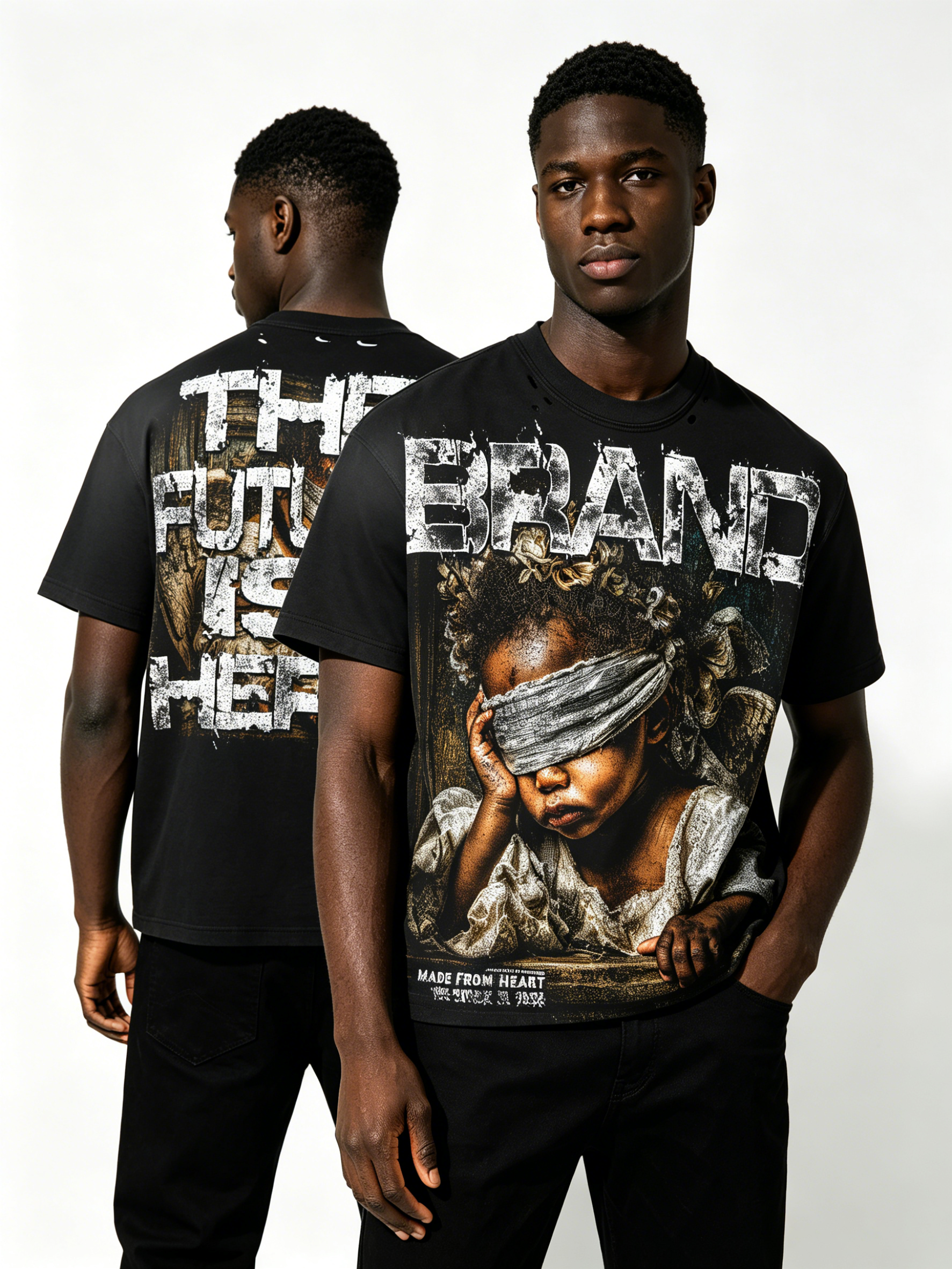 Custom Black "The Future Is Here" Graphic T-Shirt - LW&SUNKUN Men's Vintage Streetwear OEM/ODM Wholesale