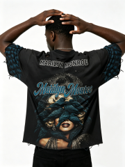 Custom Marilyn Monroe Bird Print Distressed Layered T-Shirt - LW&SUNKUN Men's Gothic Streetwear OEM/ODM Wholesale