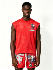 Custom Red Tie Dye Eagle USA Flag Sleeveless Tank & Shorts 2 Piece Tracksuit Manufacturer | Men Patriotic Soccer Graphic Matching Sport Set Private Label Streetwear Outfit, 50 MOQ, 7-Day Sample & 15-Day Bulk Lead Time