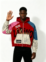 Custom Multi Color Block Rhinestone Stud Zip Up Hoodie Manufacturer | Men Patchwork Flame Print Chenille Embroidery Cropped Hooded Jacket Private Label Streetwear, 50 MOQ, 7-Day Sample & 15-Day Bulk Lead Time