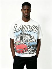 Custom JDM Car City Graffiti Oversized T Shirt Manufacturer | Men Heavyweight Urban Racing Cartoon Print Boxy Tee Private Label Streetwear Apparel, 50 MOQ, 7-Day Sample & 15-Day Bulk Production