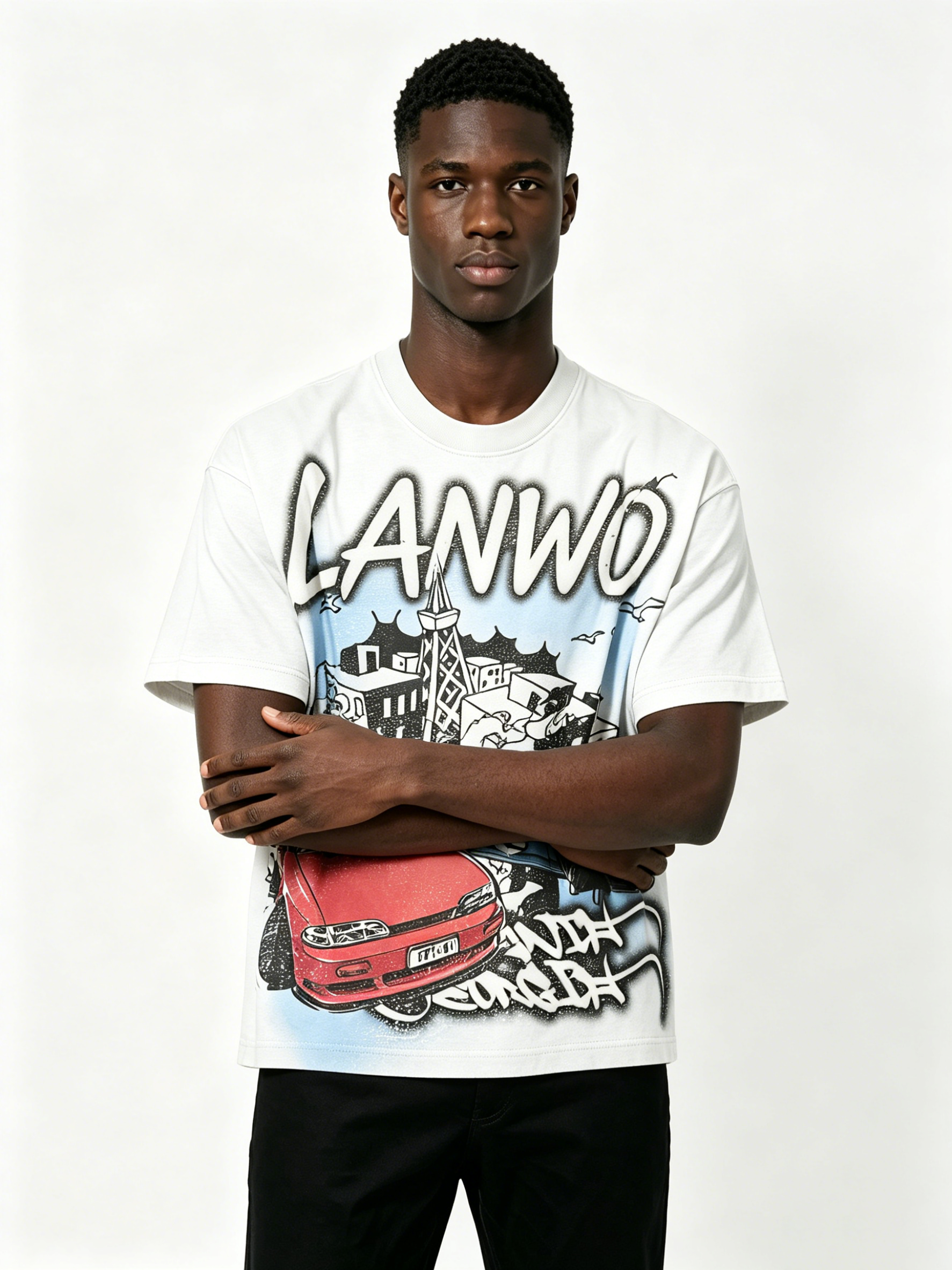 Custom JDM Car City Graffiti Oversized T Shirt Manufacturer | Men Heavyweight Urban Racing Cartoon Print Boxy Tee Private Label Streetwear Apparel, 50 MOQ, 7-Day Sample & 15-Day Bulk Production
