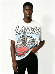 Custom JDM Car City Graffiti Oversized T Shirt Manufacturer | Men Heavyweight Urban Racing Cartoon Print Boxy Tee Private Label Streetwear Apparel, 50 MOQ, 7-Day Sample & 15-Day Bulk Production