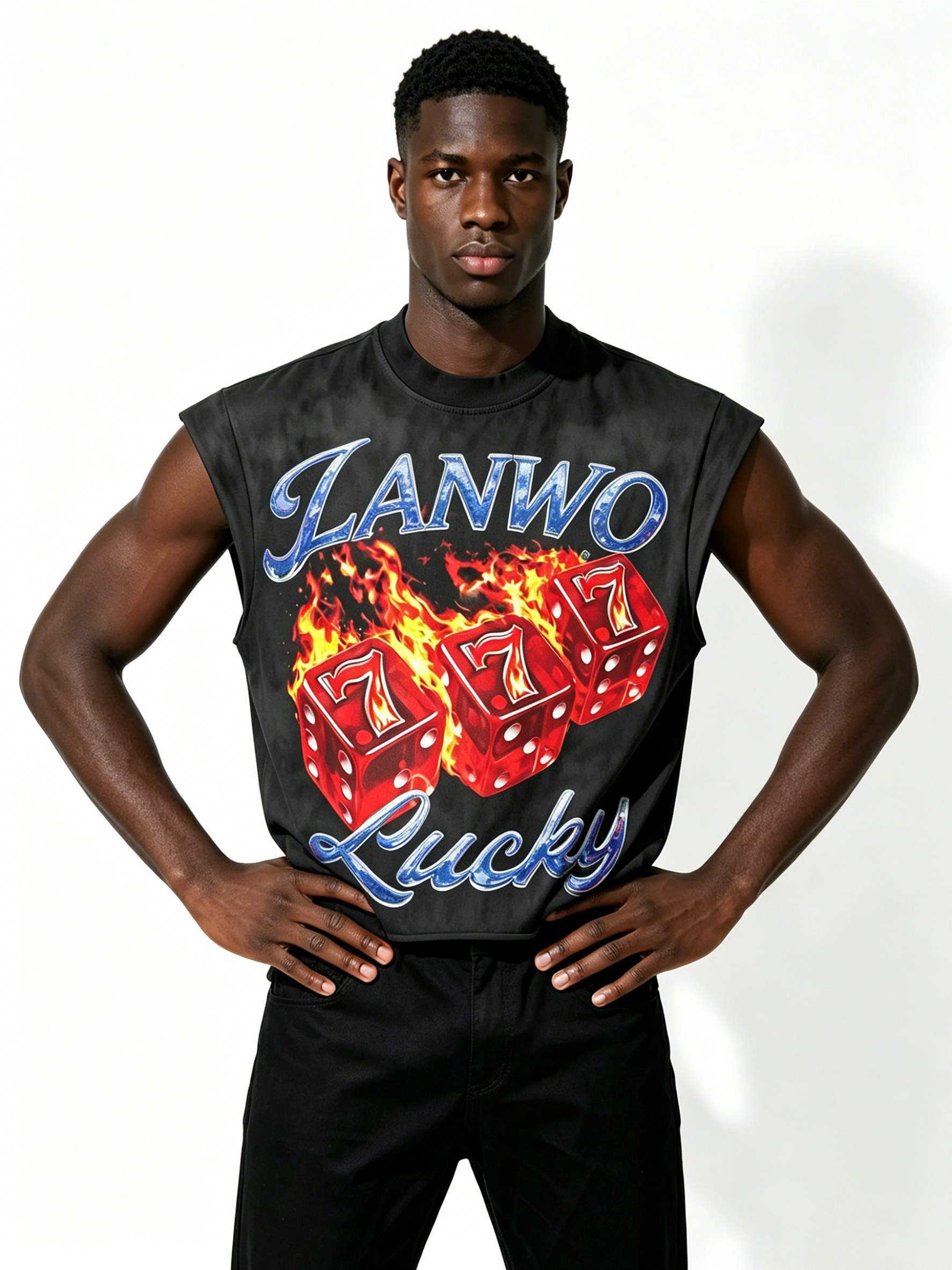 Custom Vintage Smoke Wash Lucky Dice Flame Graphic Sleeveless Tank Top Manufacturer | Men Cutoff Muscle Tee Private Label Y2K Hip Hop Streetwear Vest, 50 MOQ, 7-Day Sample & 15-Day Bulk Lead Time