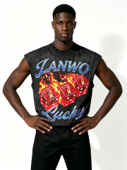 Custom Vintage Smoke Wash Lucky Dice Flame Graphic Sleeveless Tank Top Manufacturer | Men Cutoff Muscle Tee Private Label Y2K Hip Hop Streetwear Vest, 50 MOQ, 7-Day Sample & 15-Day Bulk Lead Time