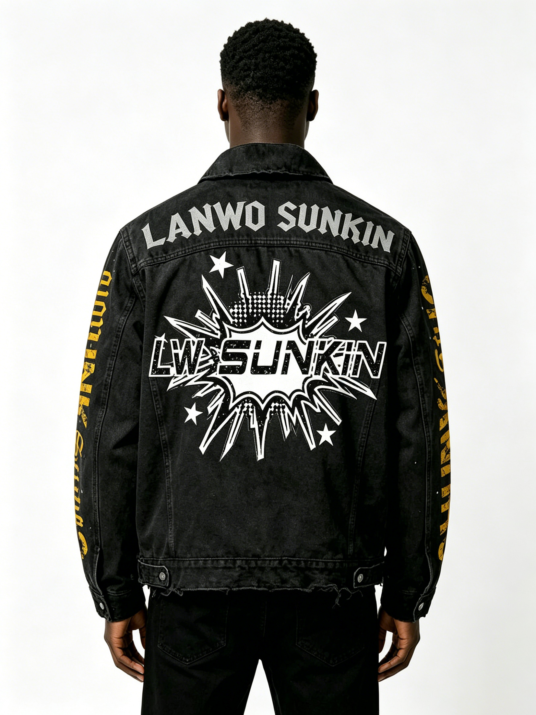 Custom Vintage Black Distressed Denim Jacket Manufacturer | Men Cross Graphic Leopard Patch Zip Up Trucker Jacket Private Label Streetwear Coat, 50 MOQ, 7-Day Sample & 15-Day Bulk Production