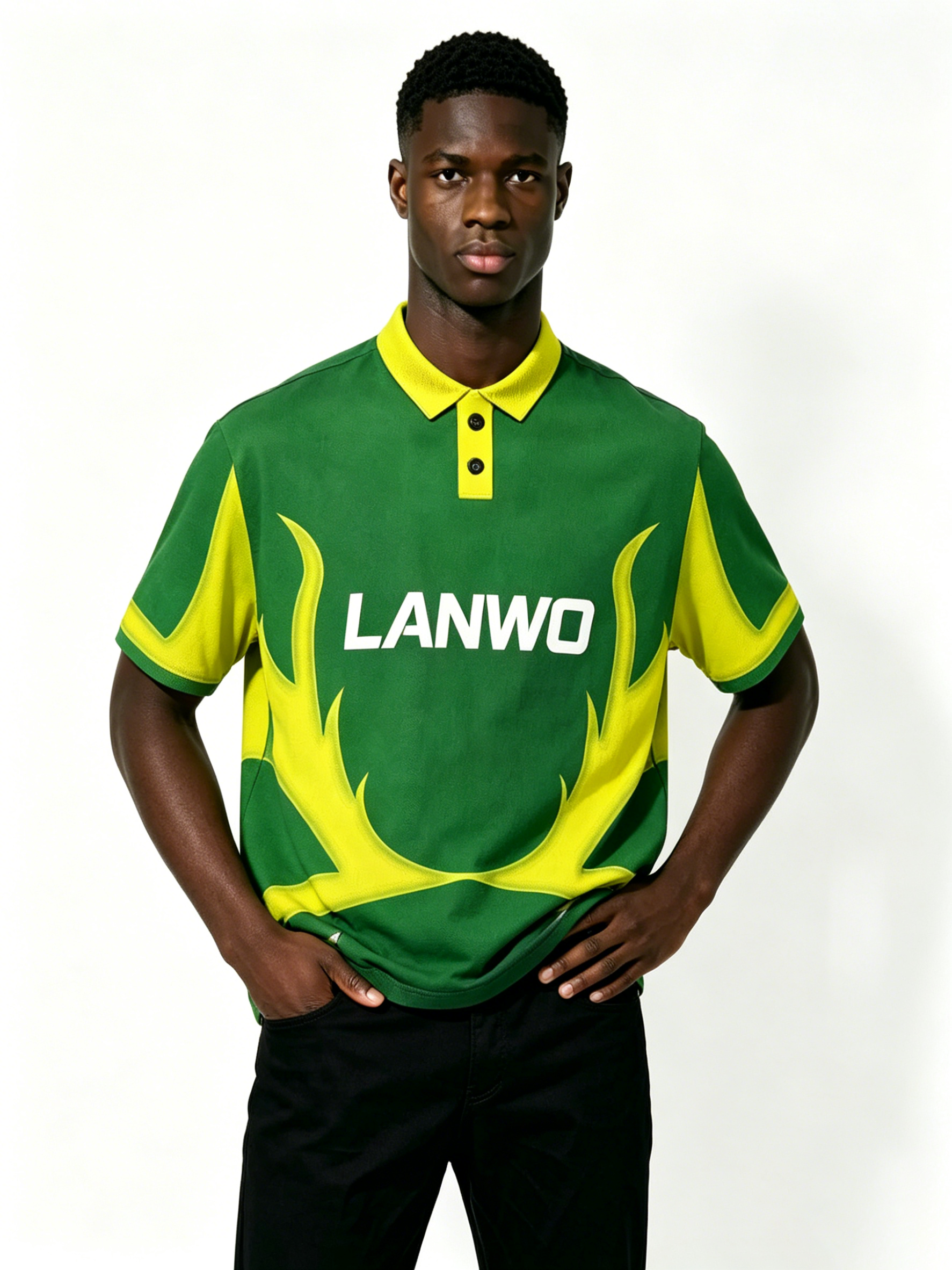 Custom Green Yellow Color Block Sport Polo Shirt Manufacturer | Men Quick Dry Mesh Flame Curve Number 09 Streetwear Jersey Private Label, 50 MOQ, 7-Day Sample & 15-Day Bulk Lead Time