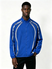 Custom Klein Blue Gradient Spray Curve Stripe Full Zip Stand Collar Windbreaker Jacket Manufacturer | Men Lightweight Nylon Oversized Retro Sport Streetwear Track Coat Private Label, 50 MOQ, 7-Day Sample & 15-Day Bulk Lead Time