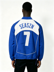 Custom Klein Blue Gradient Spray Curve Stripe Full Zip Stand Collar Windbreaker Jacket Manufacturer | Men Lightweight Nylon Oversized Retro Sport Streetwear Track Coat Private Label, 50 MOQ, 7-Day Sample & 15-Day Bulk Lead Time