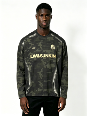 Custom Camo Gradient Spray Curved Seam Raglan Long Sleeve Crewneck Sweatshirt Manufacturer | Men Military Camouflage Gold Logo Oversized Streetwear Pullover Private Label, 50 MOQ, 7-Day Sample & 15-Day Bulk Lead Time