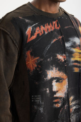 Custom Exposed‑Seam Collage Portrait Waffle Knit Long Sleeve Tee | Men Oversized Distressed Grunge Streetwear Spliced Graphic T‑Shirt