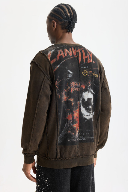 Custom Exposed‑Seam Collage Portrait Waffle Knit Long Sleeve Tee | Men Oversized Distressed Grunge Streetwear Spliced Graphic T‑Shirt