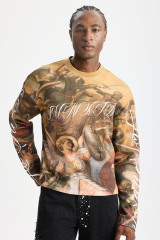 Custom Renaissance Art All‑Over Print Waffle Knit Long Sleeve Tee | Men Oversized Vintage Grunge Streetwear Full‑Print Graphic T‑Shirt