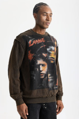Custom Exposed‑Seam Collage Portrait Waffle Knit Long Sleeve Tee | Men Oversized Distressed Grunge Streetwear Spliced Graphic T‑Shirt