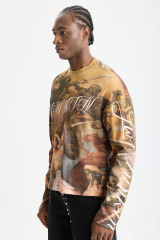 Custom Renaissance Art All‑Over Print Waffle Knit Long Sleeve Tee | Men Oversized Vintage Grunge Streetwear Full‑Print Graphic T‑Shirt