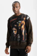 Custom Exposed‑Seam Collage Portrait Waffle Knit Long Sleeve Tee | Men Oversized Distressed Grunge Streetwear Spliced Graphic T‑Shirt