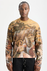 Custom Renaissance Art All‑Over Print Waffle Knit Long Sleeve Tee | Men Oversized Vintage Grunge Streetwear Full‑Print Graphic T‑Shirt