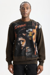Custom Exposed‑Seam Collage Portrait Waffle Knit Long Sleeve Tee | Men Oversized Distressed Grunge Streetwear Spliced Graphic T‑Shirt