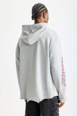 Custom Patchwork Deconstructed Raw‑Edge Hoodie | Men Oversized Grunge Streetwear Contrast‑Color Graphic Print Hooded Sweatshirt