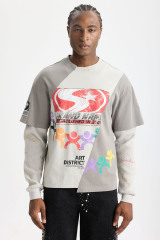 Custom Art District Patchwork Fake Two‑Piece Long Sleeve Tee | Men Oversized Retro Grunge Streetwear Spliced Layered‑Look T‑Shirt