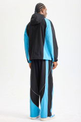 Custom Color‑Block Reflective Piping Racing Style Hooded Tracksuit 2‑Piece Set | Men Windbreaker Jacket & Wide Leg Pants Motor Sport Streetwear Sweatsuit