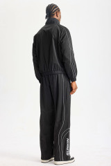 Custom Black Retro Racing Tracksuit 2‑Piece Set | Men Crinkle Nylon Stand‑Collar Windbreaker & Wide‑Leg Pants Sport Streetwear Sweatsuit