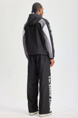 Custom Retro 2009 Graphic Color‑Block Hooded Tracksuit 2‑Piece Set | Men Crinkle Nylon Zip‑Up Windbreaker & Wide‑Leg Pants Streetwear Sweatsuit