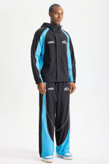 Custom Color‑Block Reflective Piping Racing Style Hooded Tracksuit 2‑Piece Set | Men Windbreaker Jacket & Wide Leg Pants Motor Sport Streetwear Sweatsuit