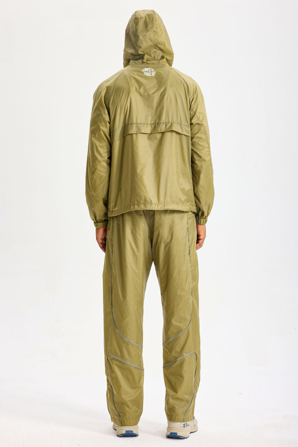 Custom Olive Ripstop Hooded Tracksuit 2‑Piece Set | Men Lightweight Windbreaker & Wide‑Leg Pants With Reflective Piping Vertical Sleeve Letter Tech Street Sport Sweatsuit
