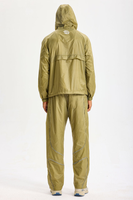 Custom Olive Ripstop Hooded Tracksuit 2‑Piece Set | Men Lightweight Windbreaker & Wide‑Leg Pants With Reflective Piping Vertical Sleeve Letter Tech Street Sport Sweatsuit