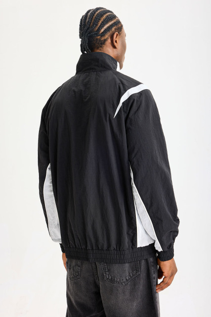 Custom Retro 90s Color‑Block Nylon Track Jacket | Men Oversized Stand Collar Windbreaker With Script Logo & Number 94 Print Streetwear