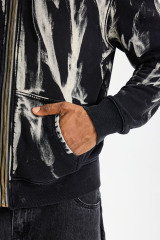 Custom Black Brush‑Stroke Print Full‑Zip Hoodie | Men Oversized Vintage Washed Abstract Graphic Zip‑Up Streetwear Hooded Sweatshirt