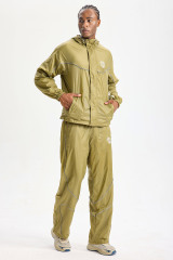 Custom Olive Ripstop Hooded Tracksuit 2‑Piece Set | Men Lightweight Windbreaker & Wide‑Leg Pants With Reflective Piping Vertical Sleeve Letter Tech Street Sport Sweatsuit