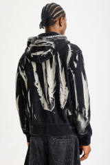 Custom Black Brush‑Stroke Print Full‑Zip Hoodie | Men Oversized Vintage Washed Abstract Graphic Zip‑Up Streetwear Hooded Sweatshirt