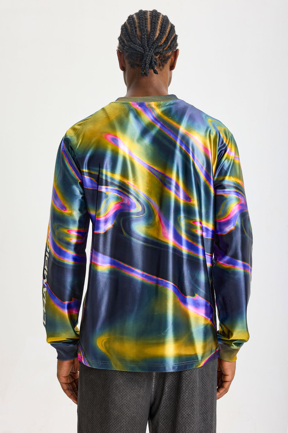 Custom Holographic Swirl Marble All‑Over Print Long‑Sleeve Jersey | Men Sublimation Oversized Retro Streetwear Long Sleeve Tee
