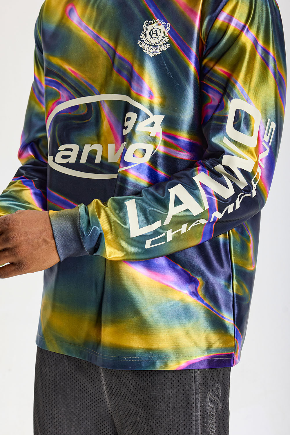 Custom Holographic Swirl Marble All‑Over Print Long‑Sleeve Jersey | Men Sublimation Oversized Retro Streetwear Long Sleeve Tee