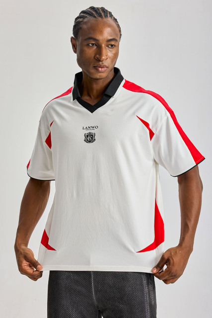 Custom Retro Soccer Jersey Polo Shirt | Men Color‑Block V‑Neck Collared Oversized Streetwear Football Jersey Tee