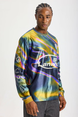 Custom Holographic Swirl Marble All‑Over Print Long‑Sleeve Jersey | Men Sublimation Oversized Retro Streetwear Long Sleeve Tee