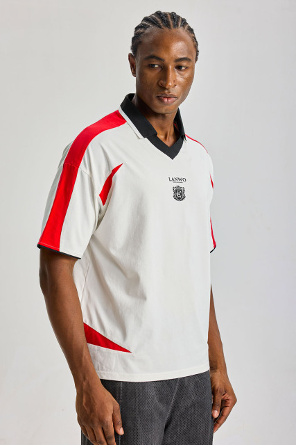 Custom Retro Soccer Jersey Polo Shirt | Men Color‑Block V‑Neck Collared Oversized Streetwear Football Jersey Tee