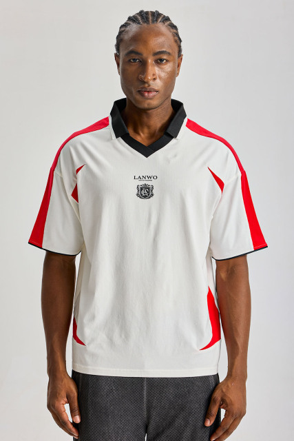 Custom Retro Soccer Jersey Polo Shirt | Men Color‑Block V‑Neck Collared Oversized Streetwear Football Jersey Tee
