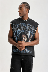 Custom Stud‑Embellished "Faith In The Dark" Graphic Sleeveless Tank Top | Men Oversized Gothic Hip‑Hop Streetwear Cut‑Off Vest