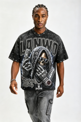 Custom Vintage Washed Skull Gangster Graphic T‑Shirt | Men Metal Stud Oversized Hip‑Hop Streetwear Tee