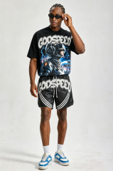 Custom Futuristic Astronaut Graphic Short‑Sleeve T‑Shirt & Striped Shorts Set | Men Oversized Cyberpunk Streetwear 2‑Piece Outfit