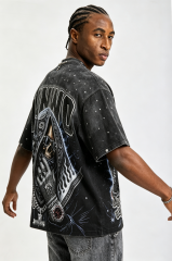 Custom Vintage Washed Skull Gangster Graphic T‑Shirt | Men Metal Stud Oversized Hip‑Hop Streetwear Tee
