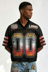 Custom Vintage Gradient "00" Number Mesh Football Jersey | Men Cropped Boxy Streetwear Short‑Sleeve Sport Top
