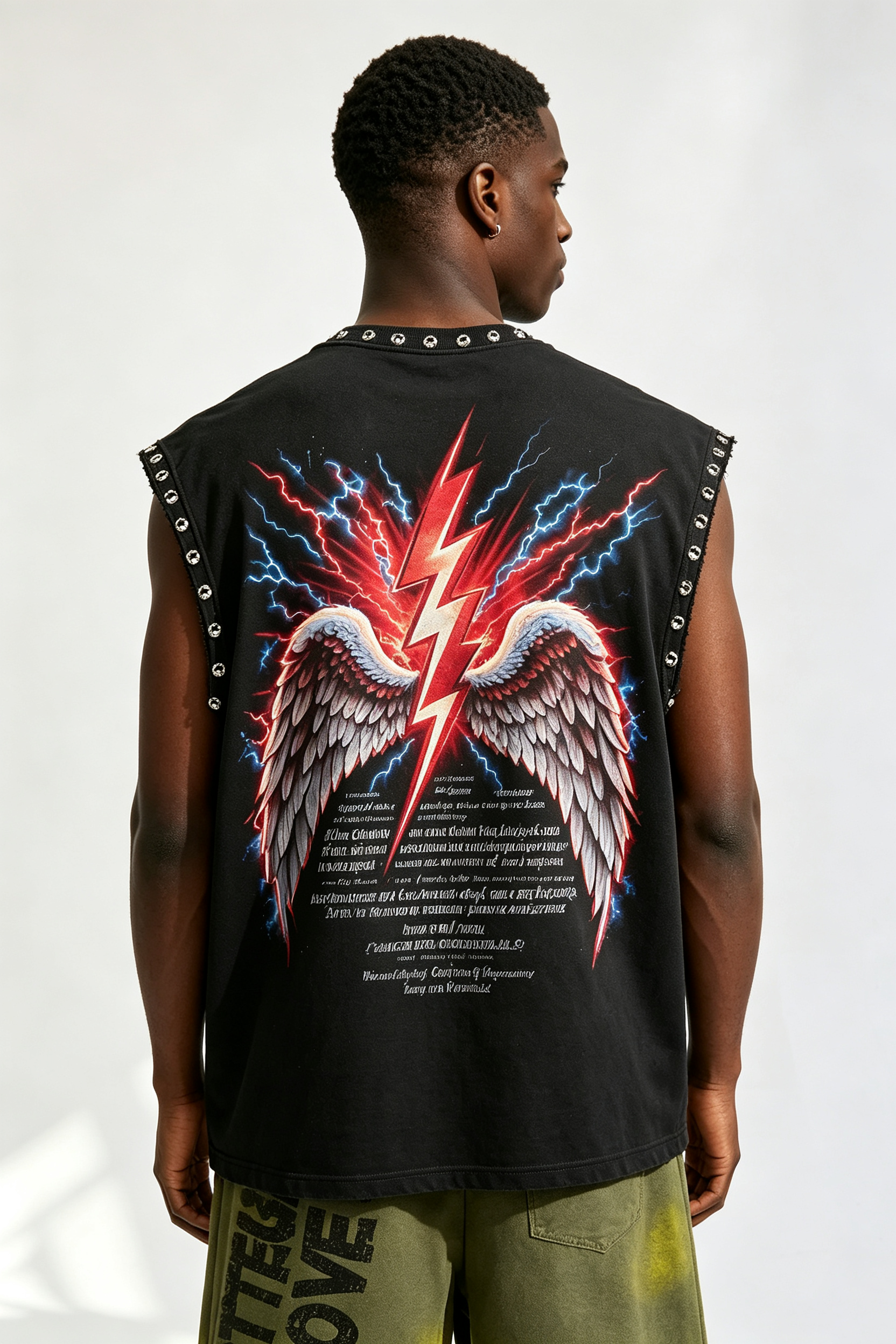 Custom Rhinestone‑Trimmed “No Fear Only Faith” Angel Graphic Sleeveless Cut‑Off Tank | Men Oversized Gothic Streetwear Cropped Vest