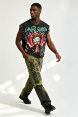 Custom Rhinestone‑Trimmed “No Fear Only Faith” Angel Graphic Sleeveless Cut‑Off Tank | Men Oversized Gothic Streetwear Cropped Vest